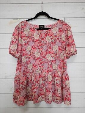 W5 Pink Floral Peplum Tunic Top